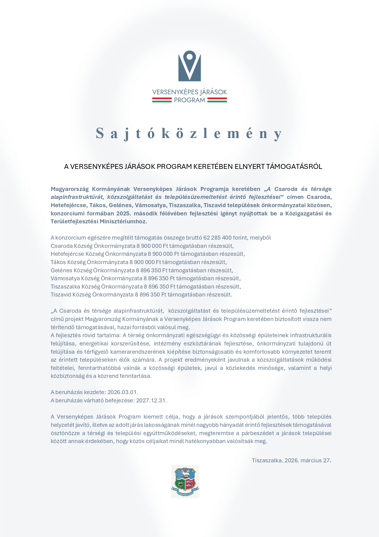 Sajtóközlemény